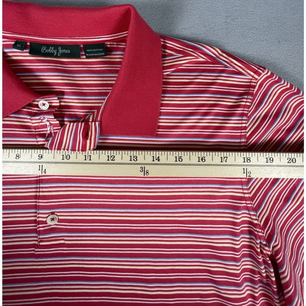 Bobby Jones Polo Shirt Mens XL Red Striped Short Sleeve Golf Cotton Classic Logo
